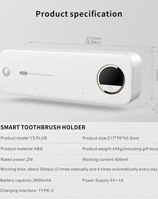 UV Toothbrush Sterilizer with LED Display - Rechargeable Wall Mount Holder