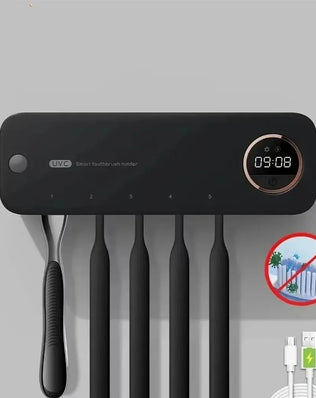 UV Toothbrush Sterilizer with LED Display - Rechargeable Wall Mount Holder