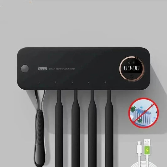 UV Toothbrush Sterilizer with LED Display - Rechargeable Wall Mount Holder