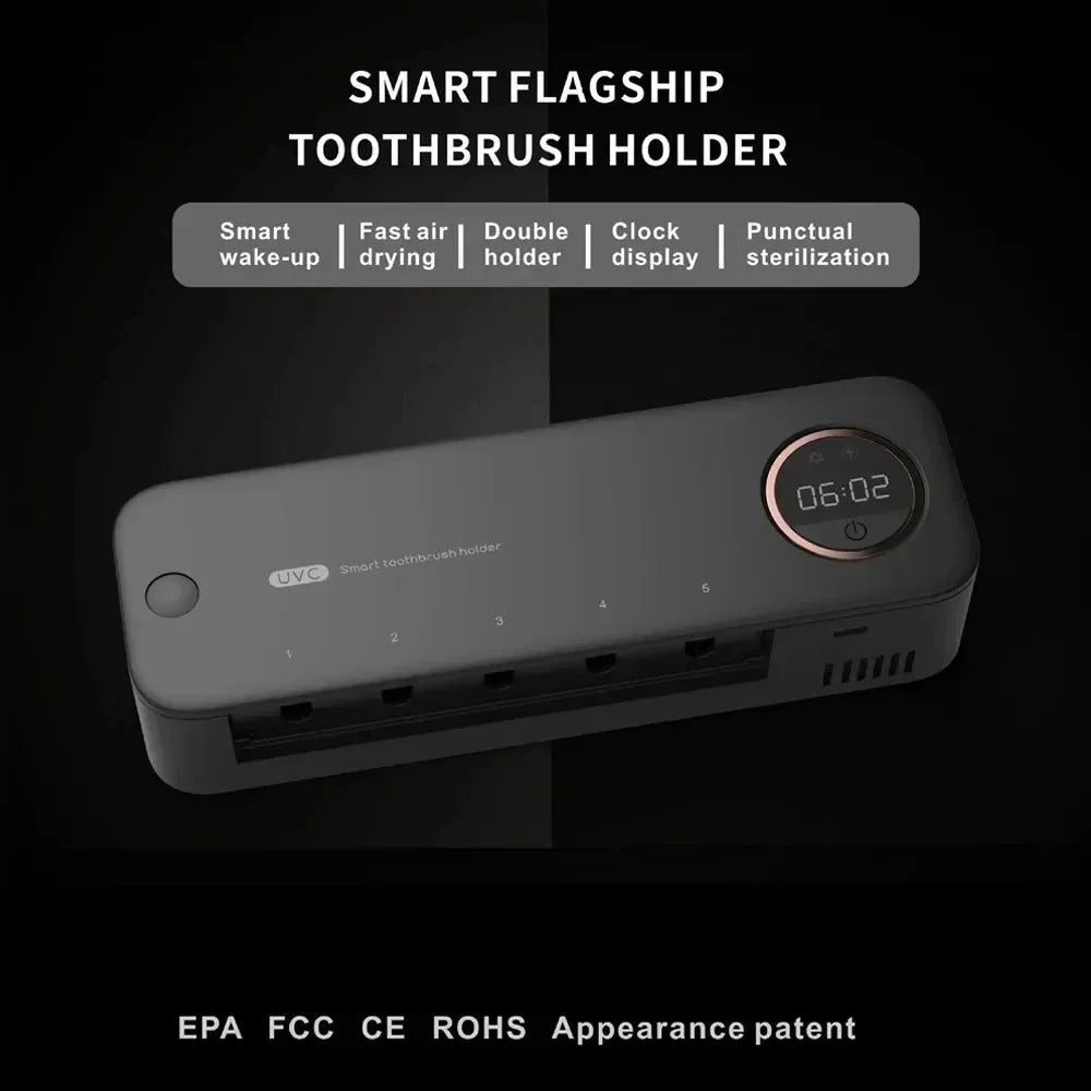 UV Toothbrush Sterilizer with LED Display - Rechargeable Wall Mount Holder